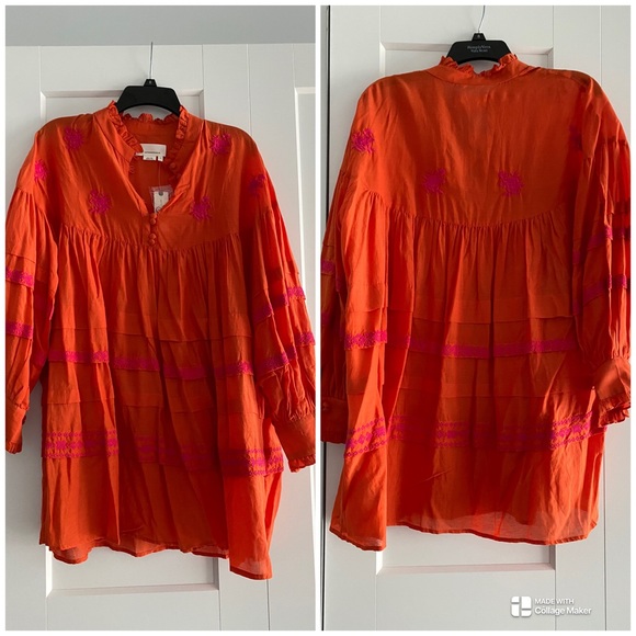 Anthropologie Jacqueline Orange Embroidery Tunic Top Size XL - Picture 4 of 16
